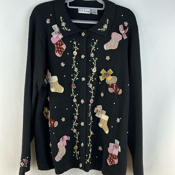 Vintage B.P. design Holiday Christmas Stocking Knit Cardigan, XL - Picture 1 of 8